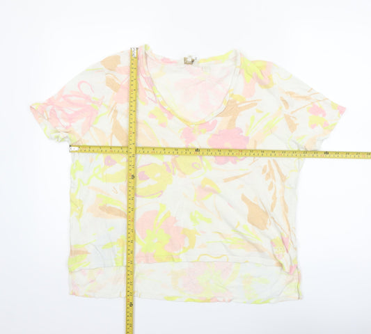 Ted Baker Women’s Multicoloured Floral Linen Blend V-Neck T-Shirt Size 14