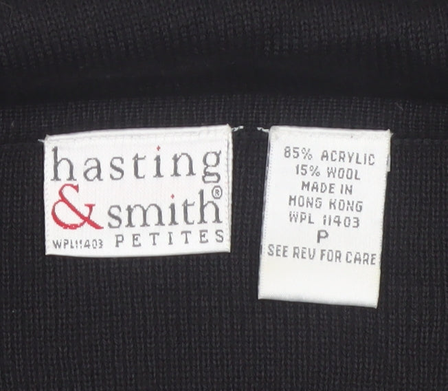 Hasting & Smith Women's Black Petite Beaded V-Neck Wool Blend Jumper