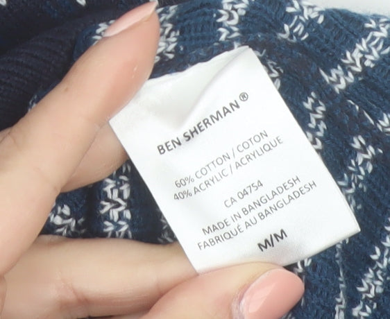 Ben Sherman Men's Blue Geometric Knit Crew Neck Jumper Size M