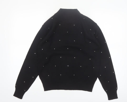 Jones New York Women Black Petite P/S High Neck Jumper with Beaded Accents