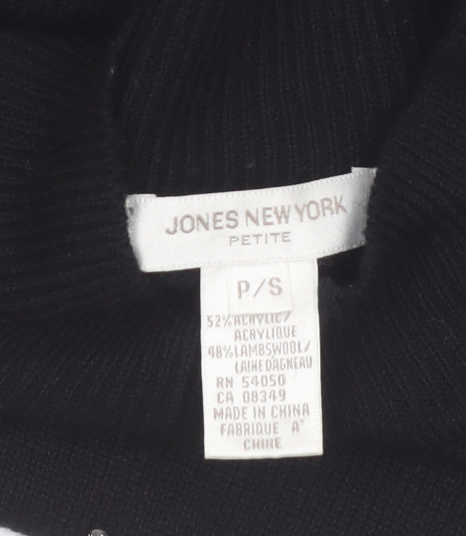 Jones New York Women Black Petite P/S High Neck Jumper with Beaded Accents
