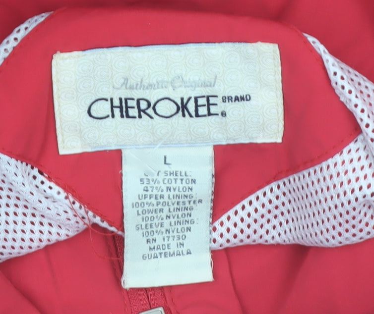 Cherokee Women Red Hooded Anorak Jacket L Lightweight Casual