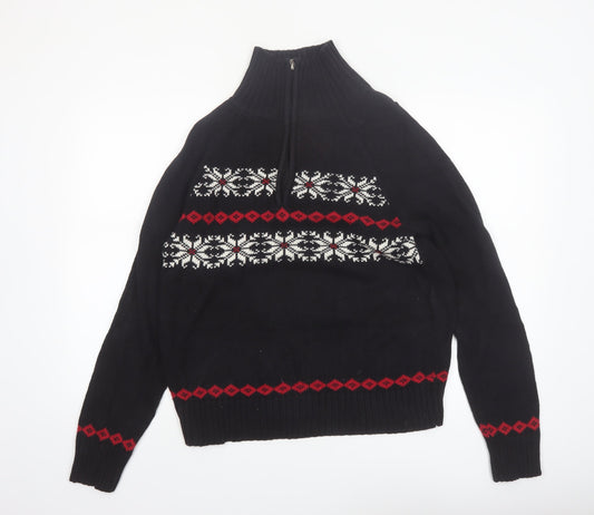 Karen Scott Women's Black Fair Isle High Neck Cotton Jumper M
