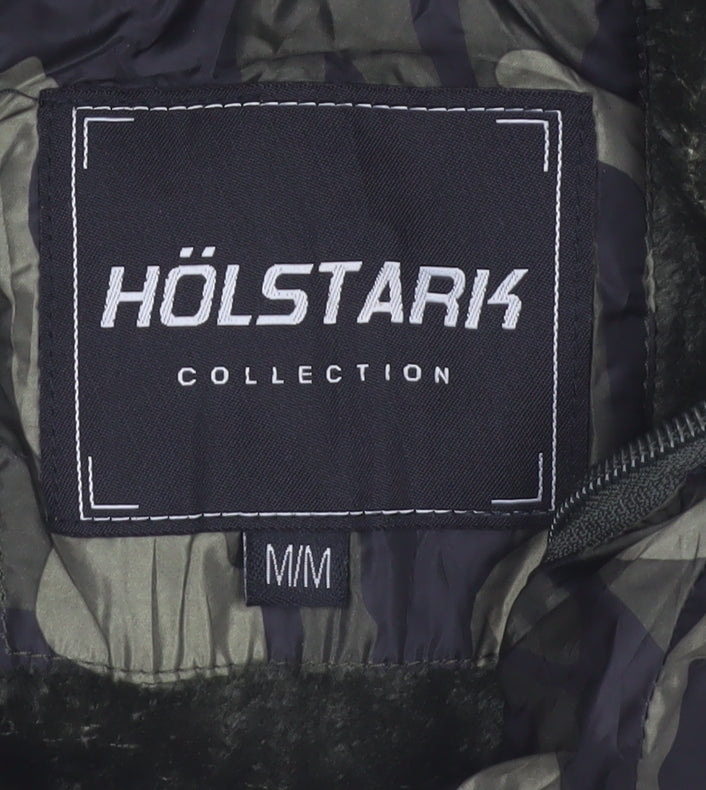 Hölstark Mens Green Camouflage Puffer Jacket Size M Lined Zip Winter