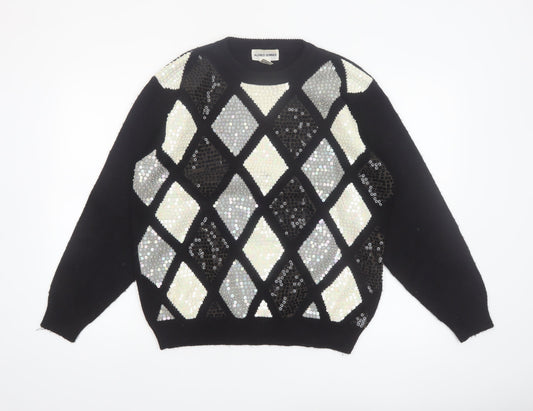 Alfred Dunner Women's Black Sequin Argyle Acrylic Jumper L