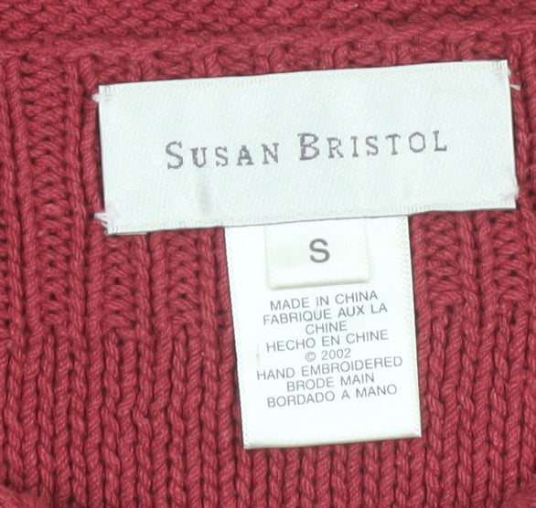 Susan Bristol Women's Red Silk Linen Knit Short Sleeve Blouse S