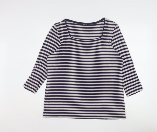 Additional front view of Jaeger Women’s Blue Striped 3/4 Sleeve Viscose Jersey T-Shirt XL