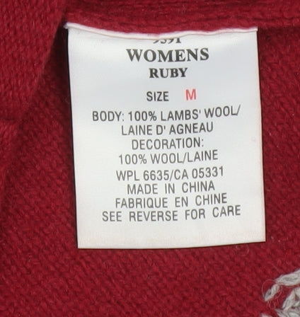 Woolrich Womens Red Mock Neck Christmas Fair Isle Wool Jumper M