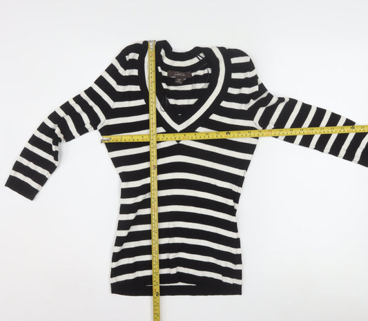 Jessica Women’s Black Stripe V-Neck Petite Jumper Size 8