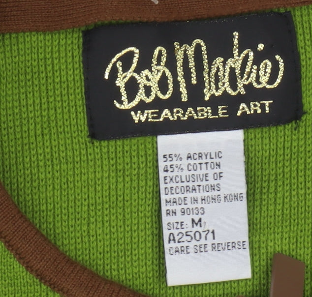 Bob Mackie Women's Green Embroidered Animal Cardigan M