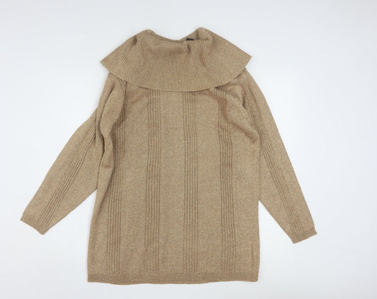 Jeanne Pierre Women Beige Cowl Neck Long Sleeve Pullover Jumper M