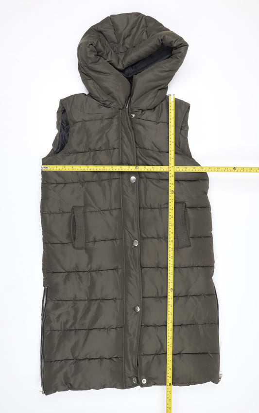 PrettyLittleThing Women Green Long Puffer Waistcoat Hooded Size M