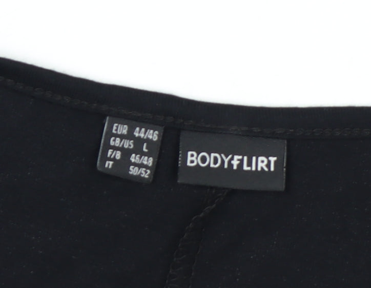 BODYFLIRT Women’s Black V-Neck Twist Front A-Line Dress Size L