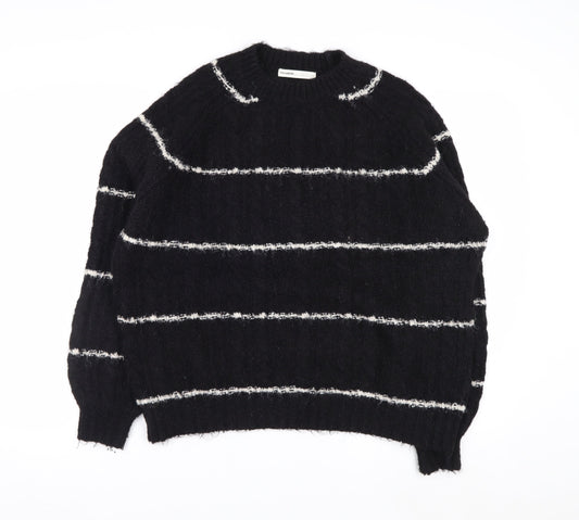 Pull&Bear Women Black Striped Chunky Knit Pullover Jumper XS