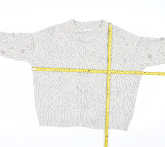 Tu Women Grey Cable-Knit Jumper Size 14 Wool Blend Button Detail