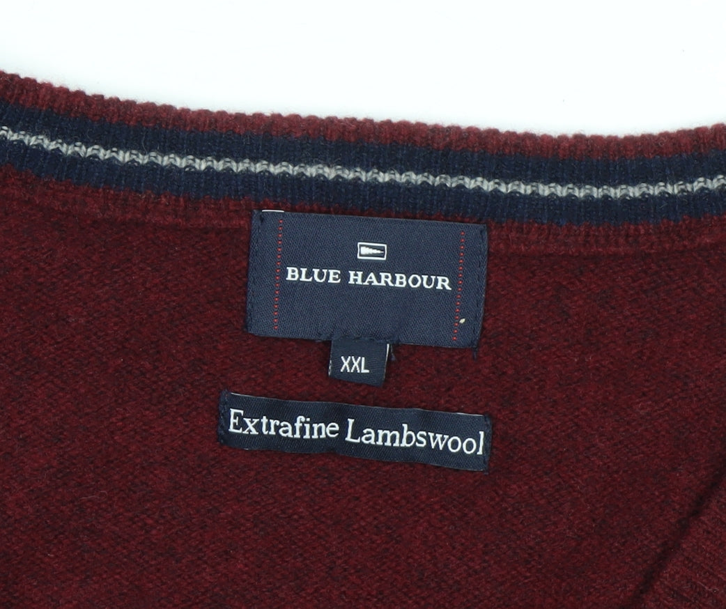Marks and Spencer Blue Harbour Men's Red 2XL V-Neck Lambswool Jumper