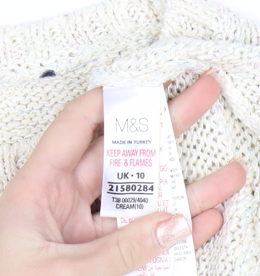 Marks and Spencer Women Ivory Heart Knit Jumper Size 10