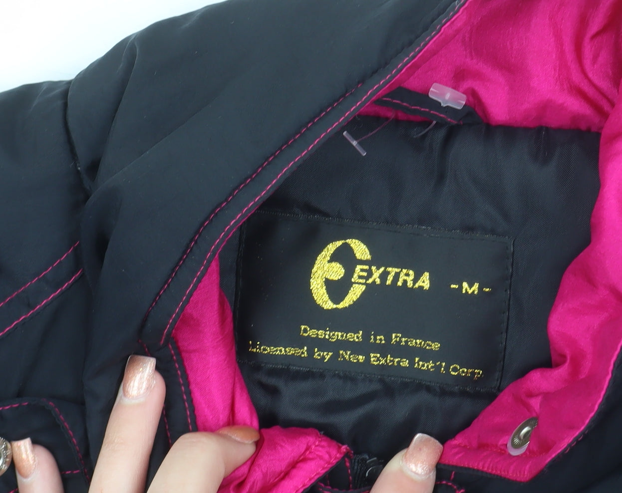New Extra Women's Black Pink Puffer Jacket M Winter Nylon