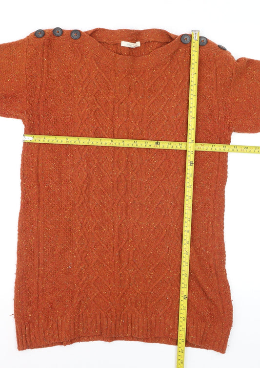 White Stuff Womens Orange Cable-Knit Wool Jumper Size 12