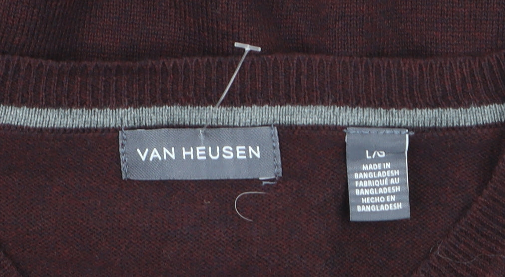 Van Heusen Men's Brown V-Neck Cotton Blend Jumper Size L