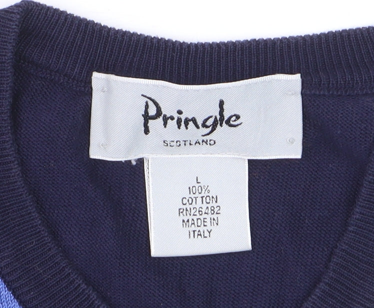 Pringle Men’s Blue Argyle Cotton Sleeveless Vest L Classic Knit Jumper