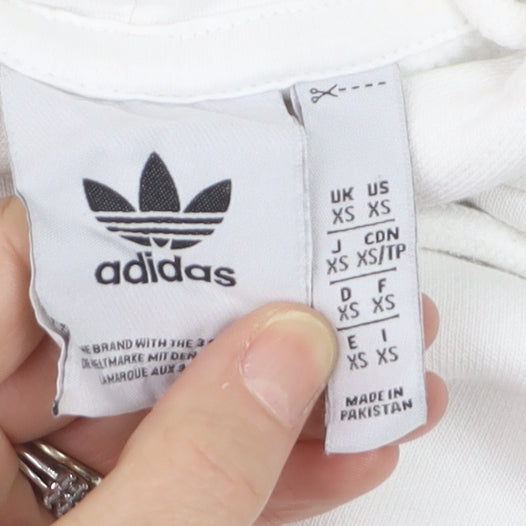 Adidas Girls White XS Pullover Fleece Hoodie with Logo
