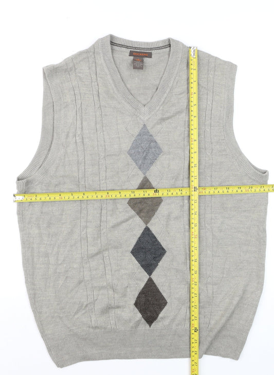 Dockers Men's Grey Argyle V-Neck Knit Sleeveless Vest L