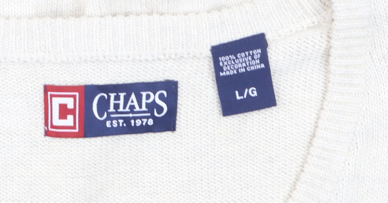 Chaps Men's Ivory Fair Isle Cotton V-Neck Sleeveless Jumper Vest L