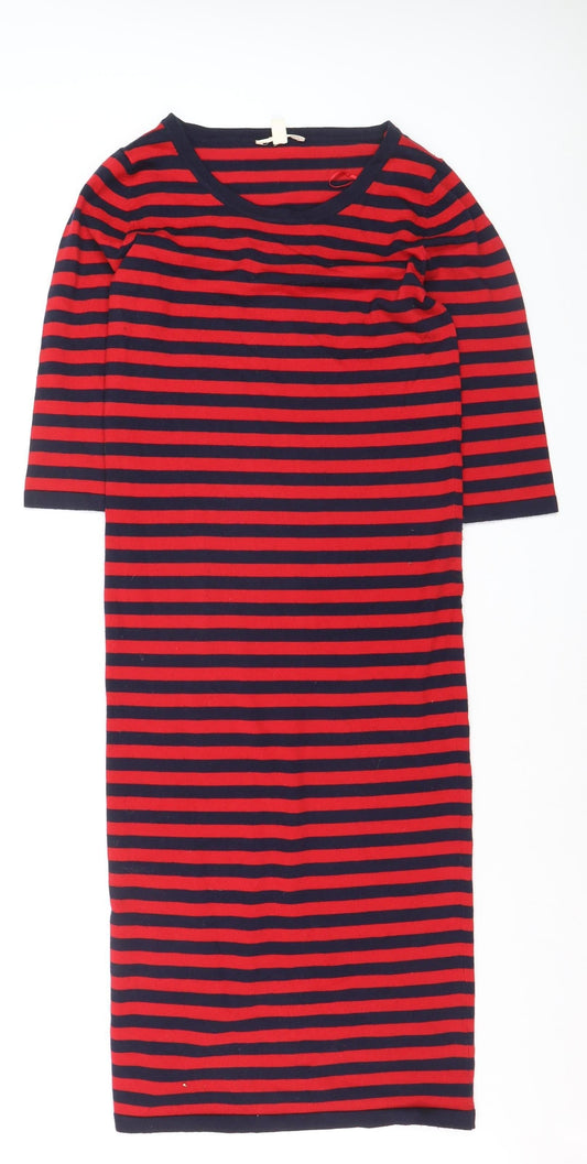 Additional front view of ESPRIT Women Red Navy Stripe Shift Dress, size S, Cotton Stretch