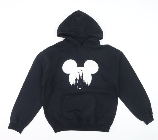 Front view of Gildan Women's Black Pullover Hoodie Medium Disney Castle Print