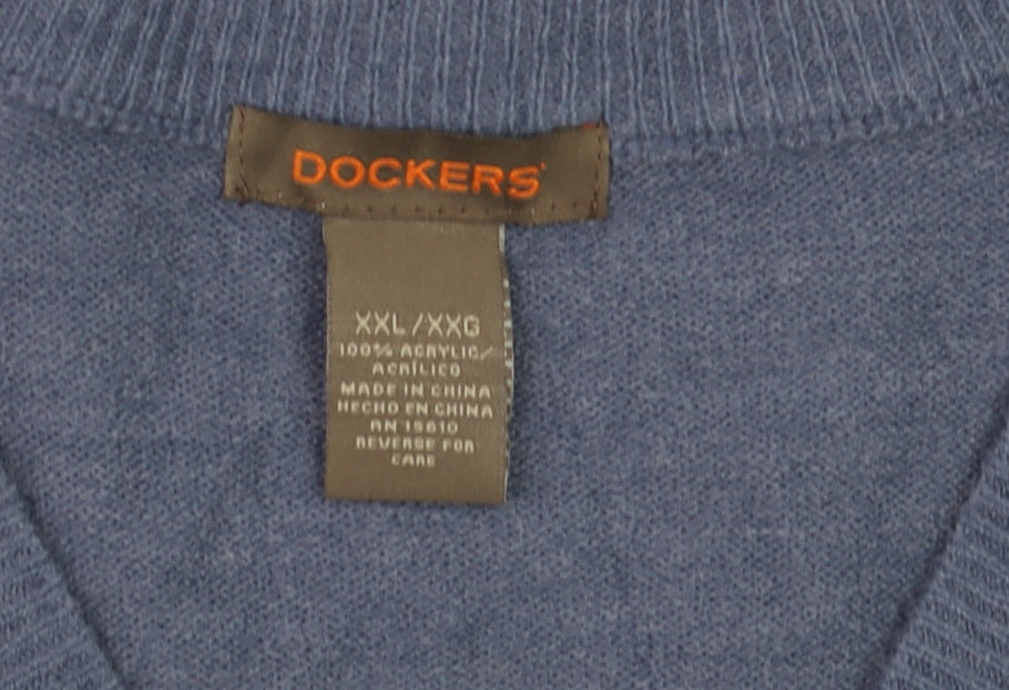 Dockers Men's Blue Check Acrylic Sleeveless V-Neck Vest 2XL