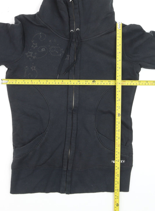 Roxy Womens Black Full Zip Hoodie Sweatshirt Size S Cotton Blend