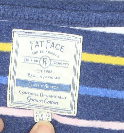 Fat Face Womens Blue Striped Long Sleeve Cotton Breton T-Shirt Size 16