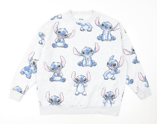 Front view of Disney Stitch Women's Grey Sweatshirt Small Pullover Casual Cute Print