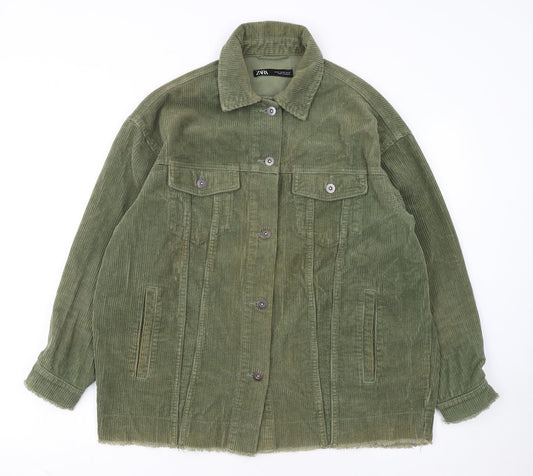 Zara Women Green Corduroy Button Jacket XS Classic Style