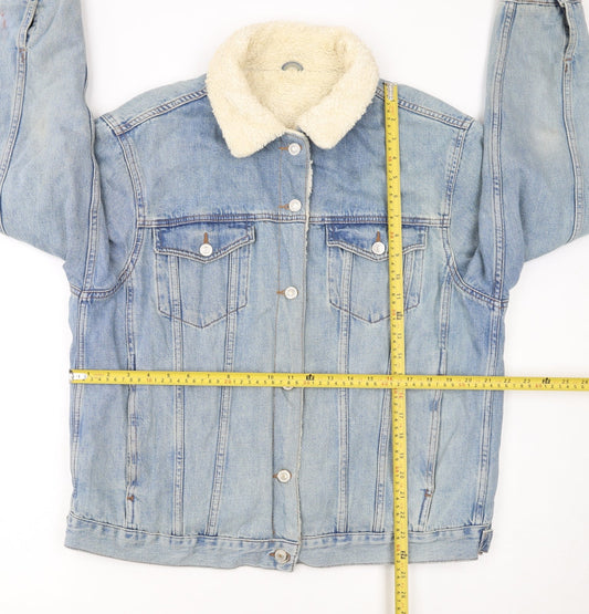 Topshop Women's Blue Denim Shearling Lined Jacket Size 16