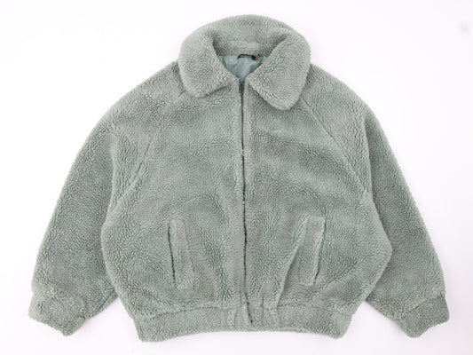Boohoo Women’s Green Fleece Bomber Jacket Size 10