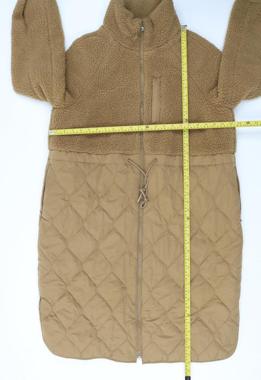 Marks and Spencer Women Brown Long Quilted Fleece Coat Size 14