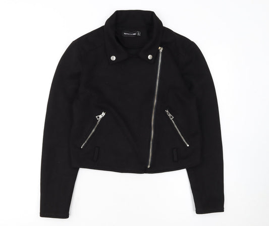 PrettyLittleThing Womens Black Size 8 Biker Jacket Cropped Zip Style
