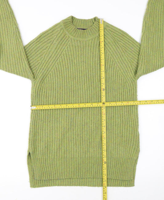 Marks and Spencer Women's Green Ribbed Crew Neck Wool Blend Jumper Size S