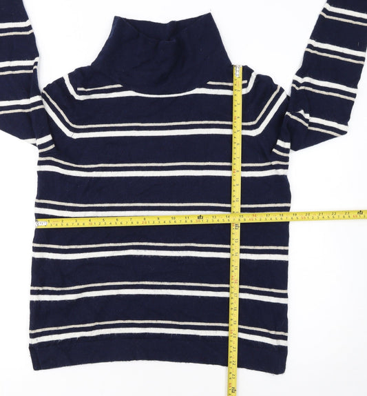 Pure Collection Women's Blue Striped Roll Neck Wool Jumper Size 10