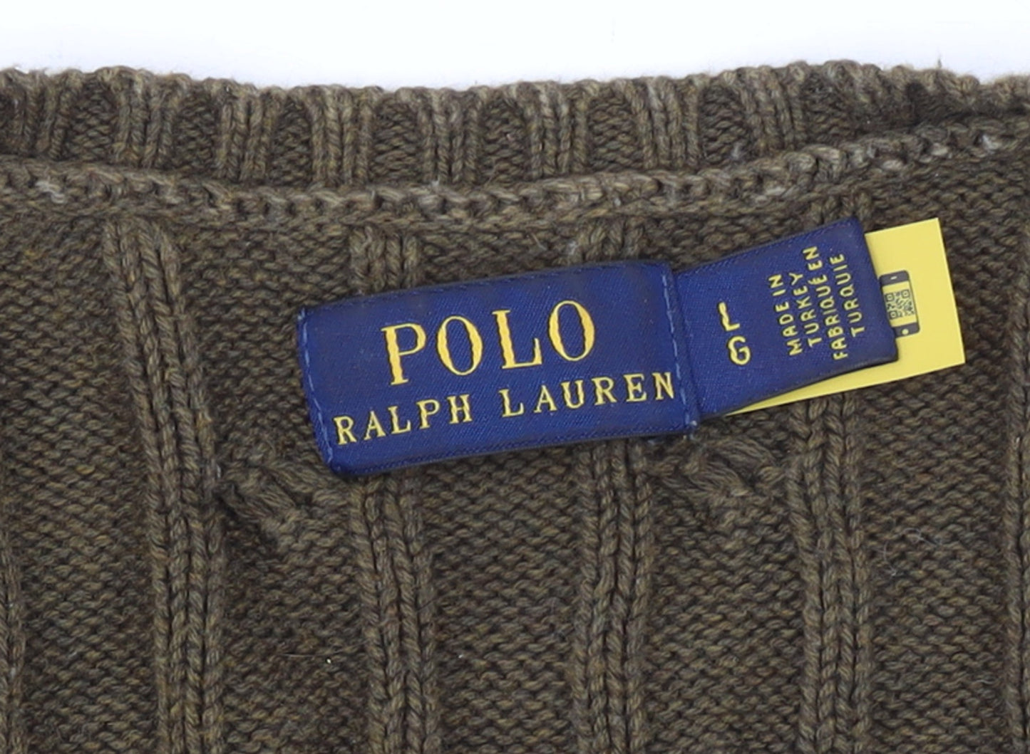 Ralph Lauren Women Brown Cotton Cable-Knit V-Neck Jumper L