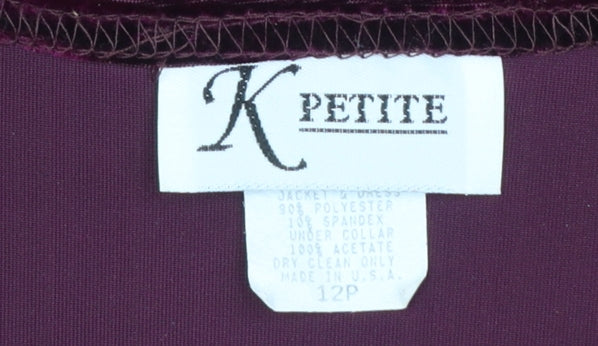 K Petite Women Purple Velvet Sleeveless Sheath Dress Size 12 Petite