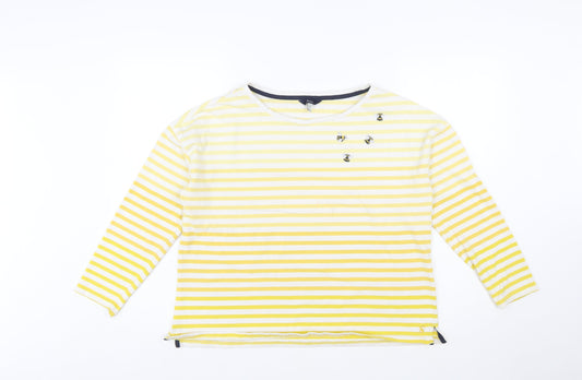 Joules Women Yellow Striped Long Sleeve Bee T-Shirt UK 12