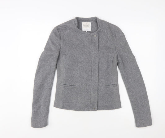 Zara Women Grey Slim Fit Collarless Lined Jacket Size S