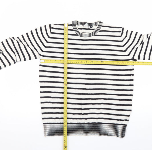 Galeries Lafayette Women's Black Striped Cotton Cashmere Jumper Size S