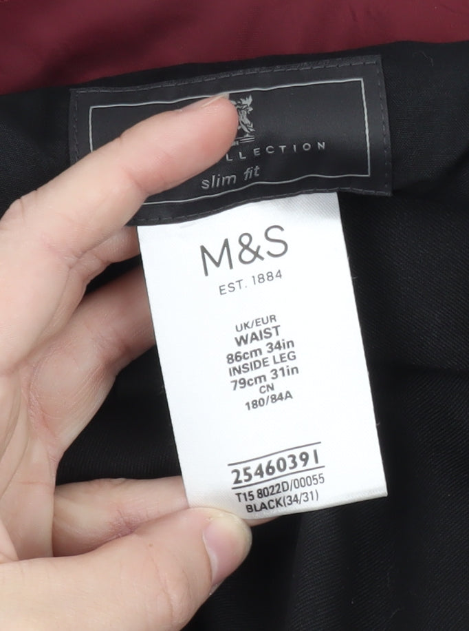 Marks and Spencer Mens Black Slim Fit Dress Trousers 34W 31L