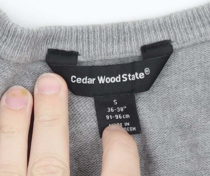 Cedar Wood State Men's Grey V-Neck Pullover Sweatshirt Size S
