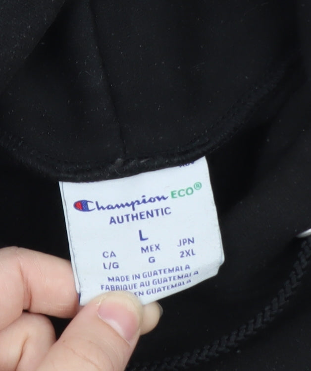 Champion Men's Black Pullover Hoodie Large Fleece Sweatshirt