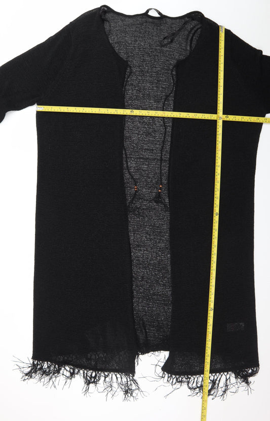Evans Women’s Black Plus Size 26 Open Fringe Knit Cardigan